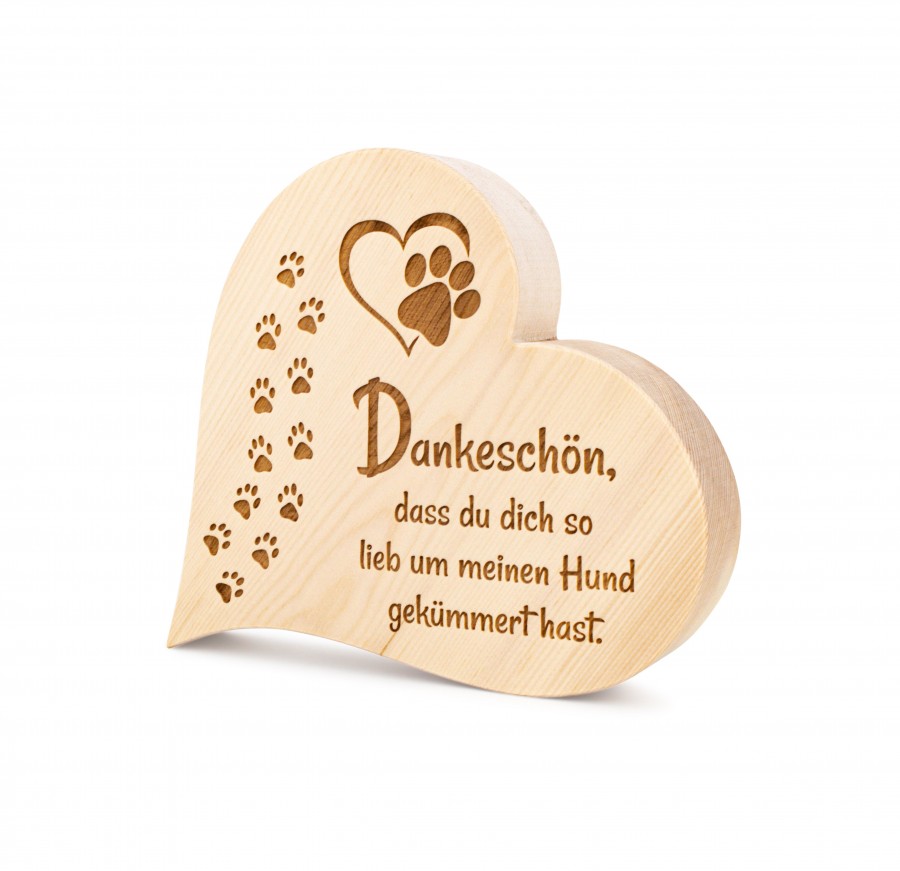 Zirbenherz Danke Hund 20cm Zirbenherzen Holzdeko - Lasergravur - Holzgravur - Geschenk