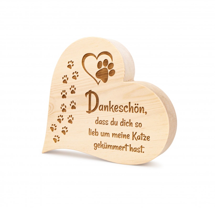 Zirbenherz Danke Katze 20cm Zirbenherzen Holzdeko - Lasergravur - Holzgravur - Geschenk