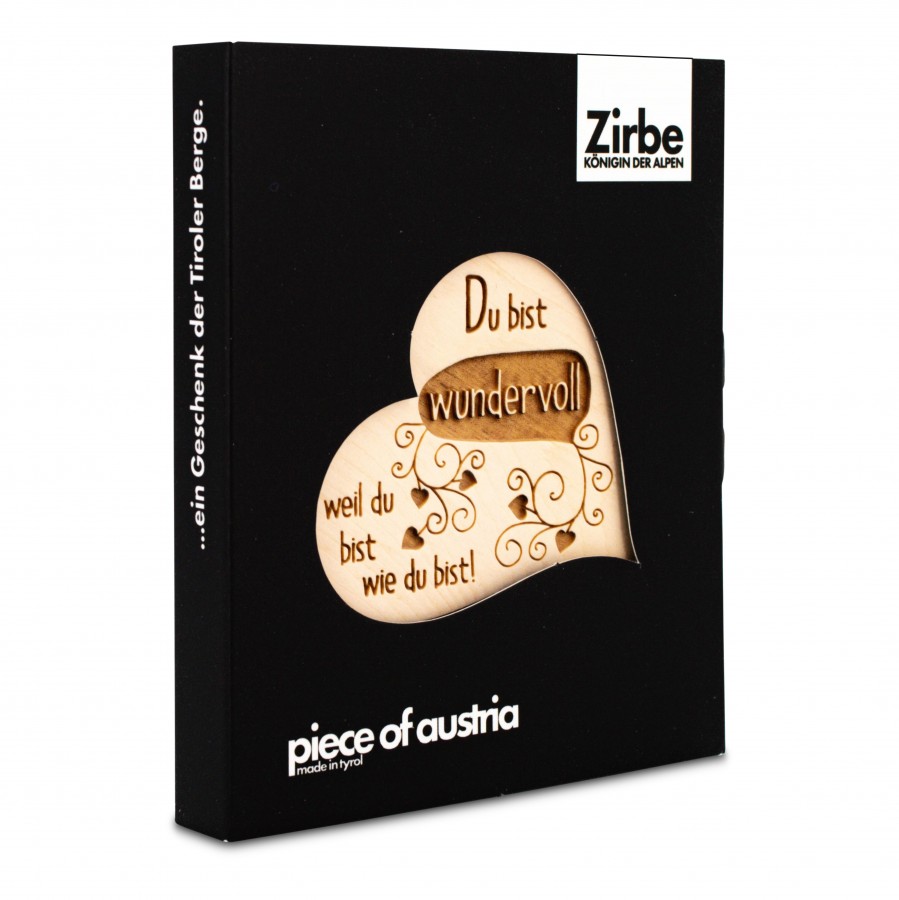 Zirbenherz Mini Du bist wundervoll Zirbenherzen Holzdeko - Lasergravur - Holzgravur - Geschenk