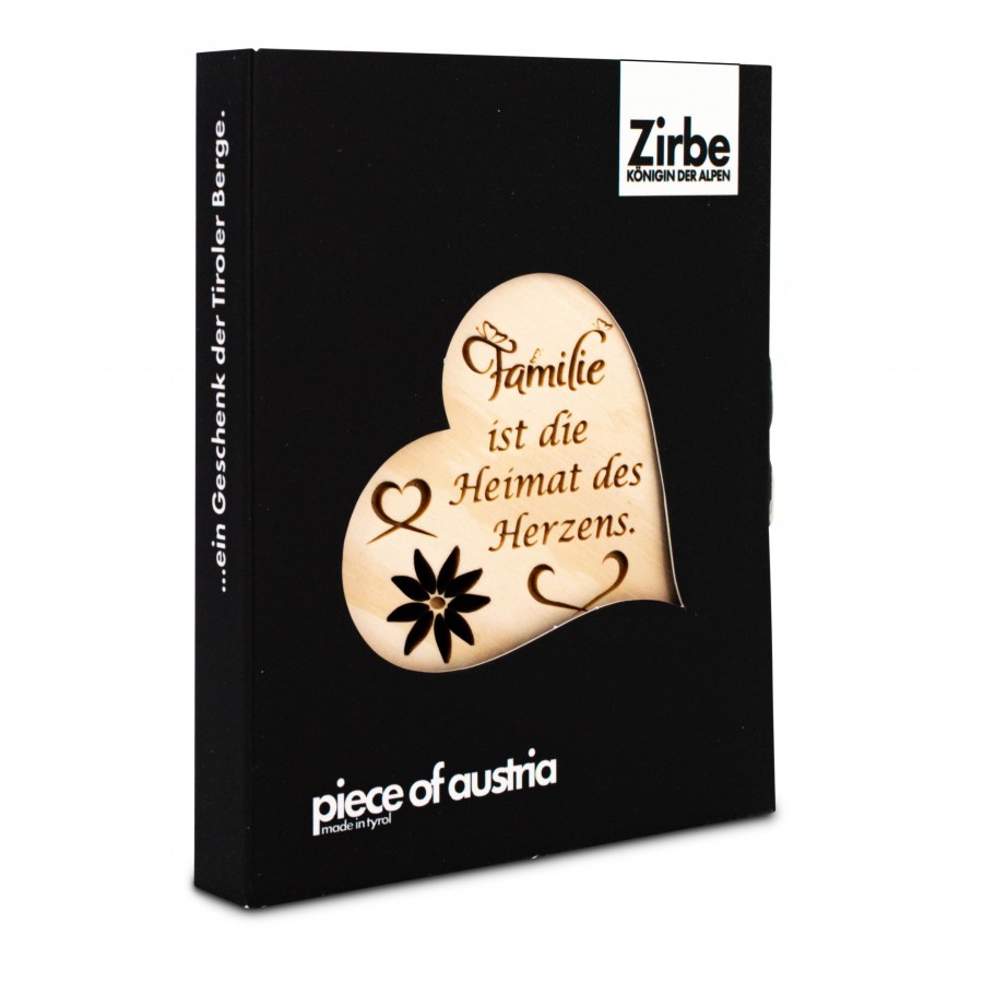 Zirbenherz Mini Familie ist die Heimat Zirbenherzen Holzdeko - Lasergravur - Holzgravur - Geschenk