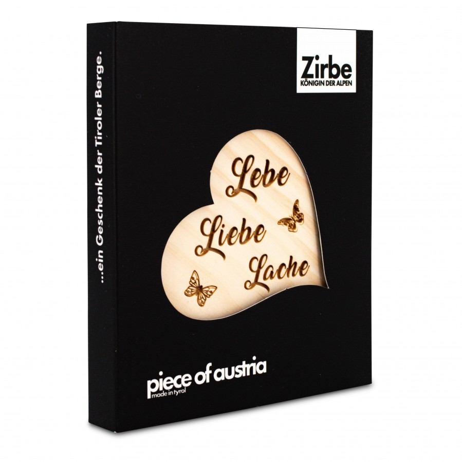Zirbenherz Mini Lebe Liebe Lache Zirbenherzen Holzdeko - Lasergravur - Holzgravur - Geschenk