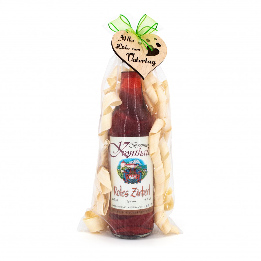 Geschenkset Vatertag Rotes Zirberl 0,5l Geschenkideen Holzdeko - Lasergravur - Holzgravur - Geschenk