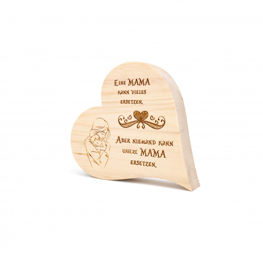 Zirbenherz Eine Mama kann vieles ersetzen 12cm Zirbenherzen Holzdeko - Lasergravur - Holzgravur - Geschenk