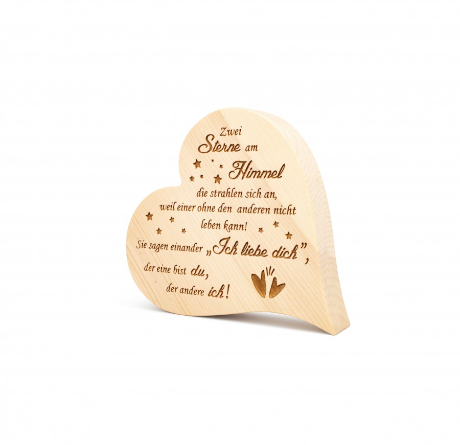Zirbenherz Zwei Sterne Sterne am Himmel 12cm Zirbenherzen Holzdeko - Lasergravur - Holzgravur - Geschenk