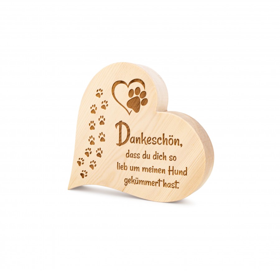 Zirbenherz Danke Hund 12cm Zirbenherzen Holzdeko - Lasergravur - Holzgravur - Geschenk