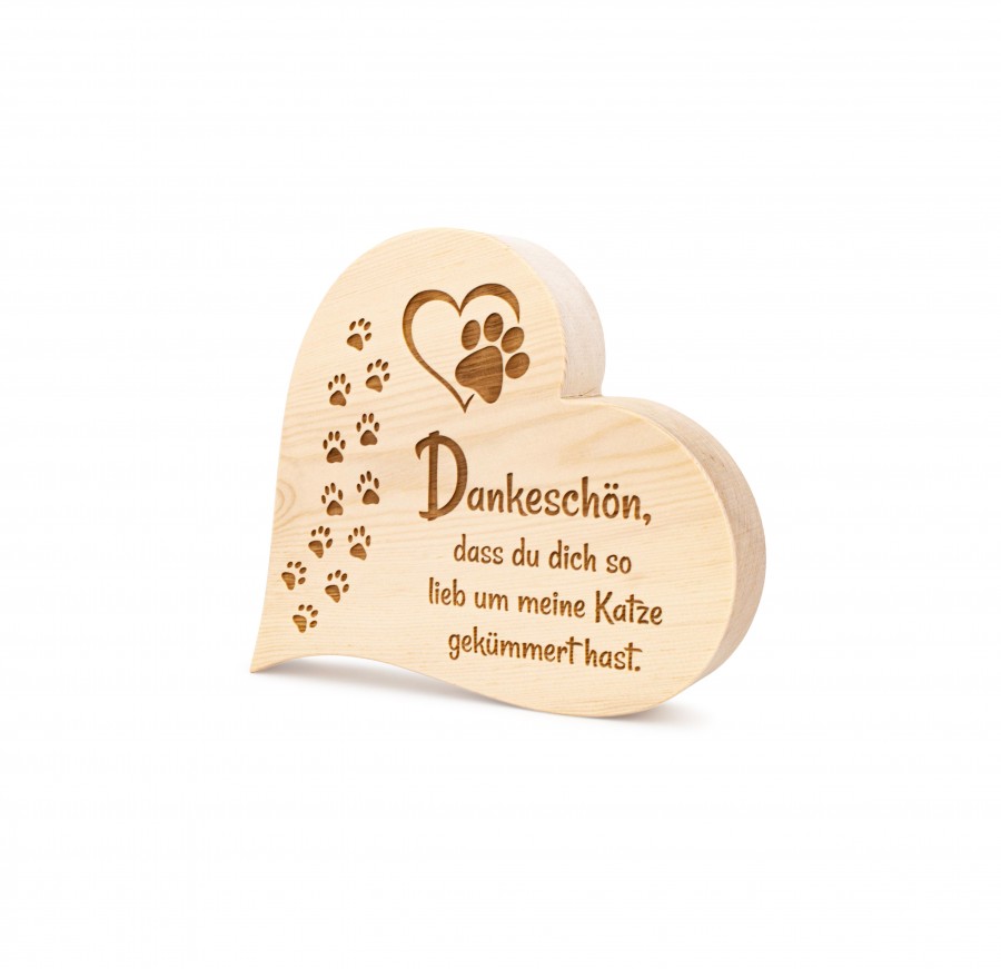 Zirbenherz Danke Katze 12cm Zirbenherzen Holzdeko - Lasergravur - Holzgravur - Geschenk