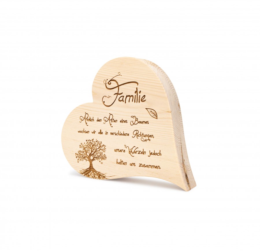 Zirbenherz Familie mit Baum 12cm Zirbenherzen Holzdeko - Lasergravur - Holzgravur - Geschenk
