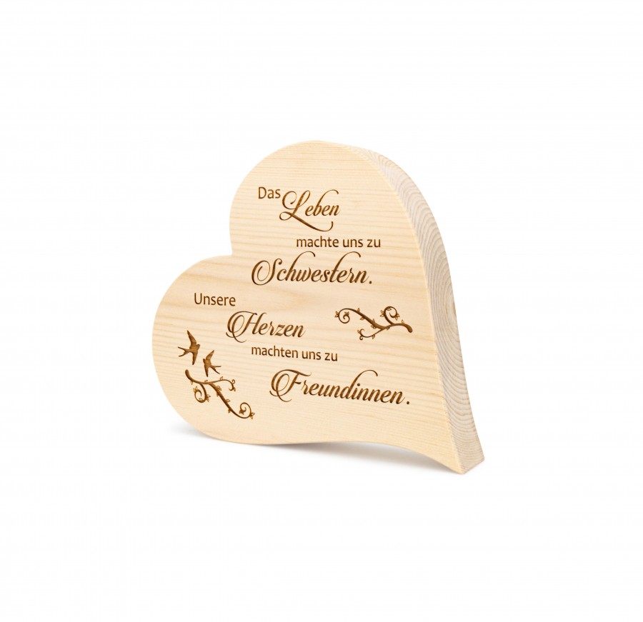 Zirbenherz Schwestern 12cm Zirbenherzen Holzdeko - Lasergravur - Holzgravur - Geschenk