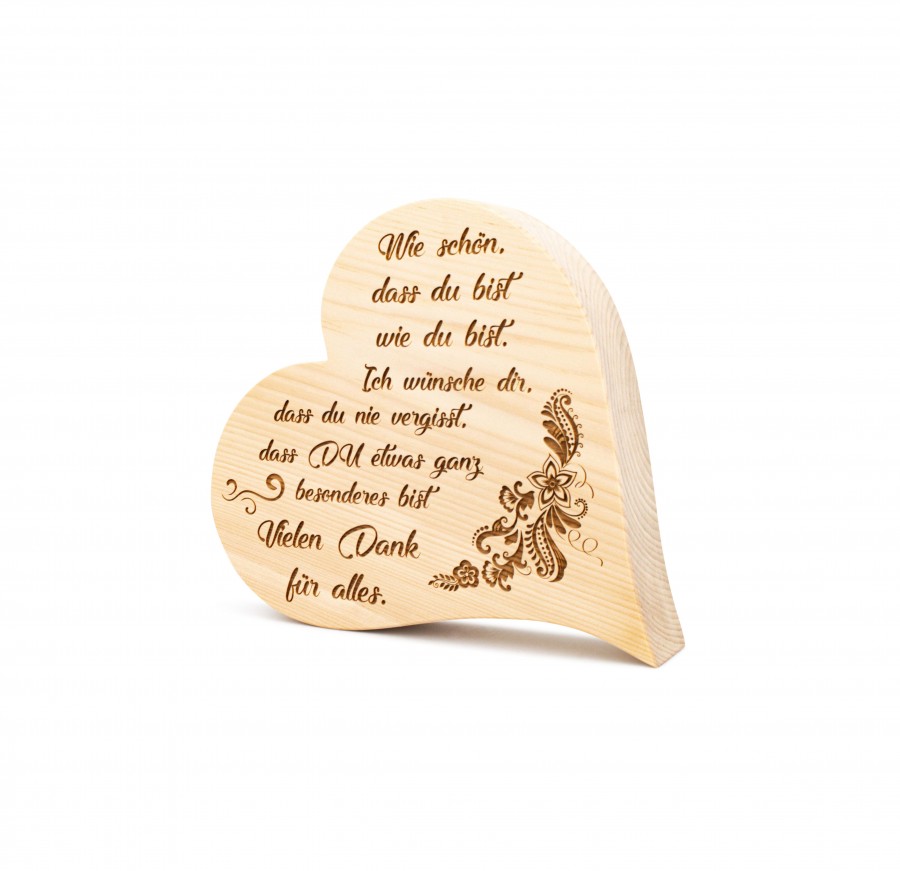 Zirbenherz Wie schön, dass 12cm Zirbenherzen Holzdeko - Lasergravur - Holzgravur - Geschenk