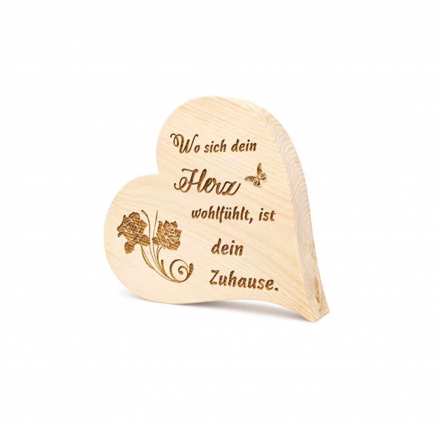 Zirbenherz Wo sich dein Herz wohlfühlt 12cm Zirbenherzen Holzdeko - Lasergravur - Holzgravur - Geschenk