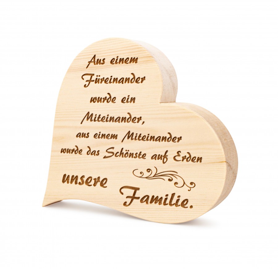 Zirbenherz Familie füreinander 25cm Zirbenherzen Holzdeko - Lasergravur - Holzgravur - Geschenk