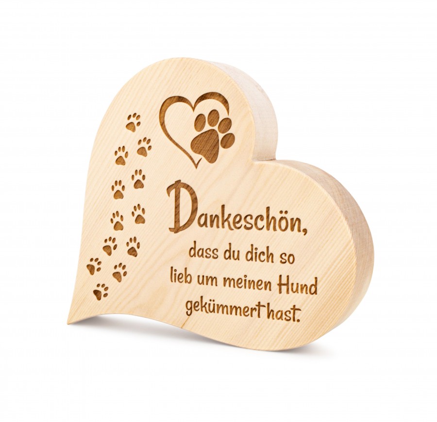 Zirbenherz Danke Hund 25cm Zirbenherzen Holzdeko - Lasergravur - Holzgravur - Geschenk