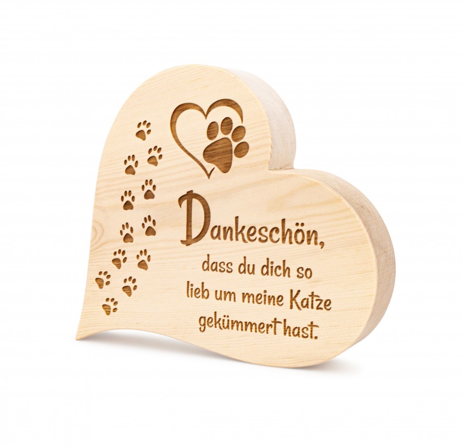 Zirbenherz Danke Katze 25cm Zirbenherzen Holzdeko - Lasergravur - Holzgravur - Geschenk