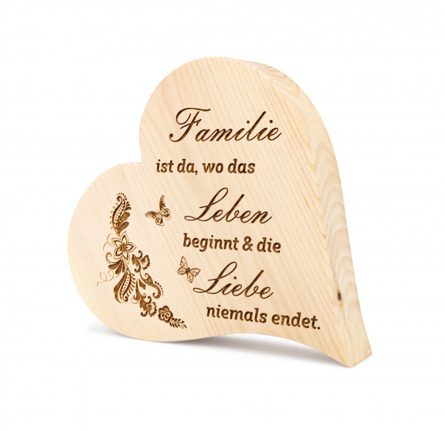 Zirbenherz Familie ist da...25cm Zirbenherzen Holzdeko - Lasergravur - Holzgravur - Geschenk