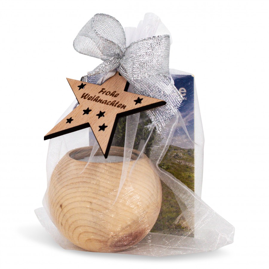 Teelichthalter aus Zirbenholz rund Frohe Geschenkideen Holzdeko - Lasergravur - Holzgravur - Geschenk