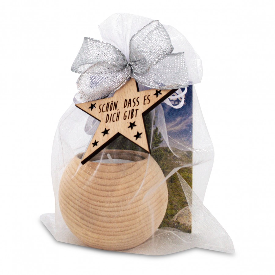 Teelichthalter aus Zirbenholz rund Schön Geschenkideen Holzdeko - Lasergravur - Holzgravur - Geschenk