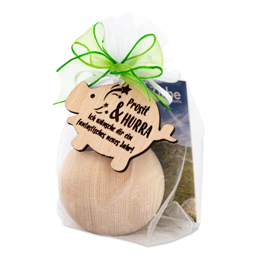 Teelichthalter aus Zirbenholz Schwein Prosit Geschenkideen Holzdeko - Lasergravur - Holzgravur - Geschenk