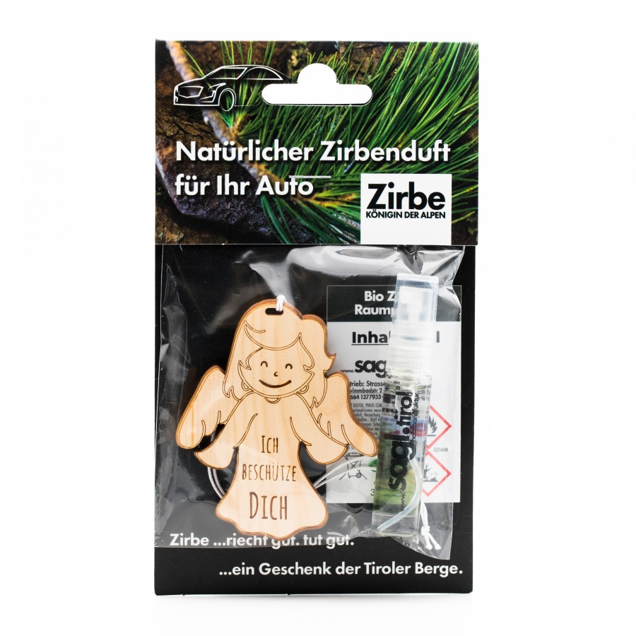 Natürlicher Autoduft aus Zirbe Schutzengel Zirbendüfte Holzdeko - Lasergravur - Holzgravur - Geschenk