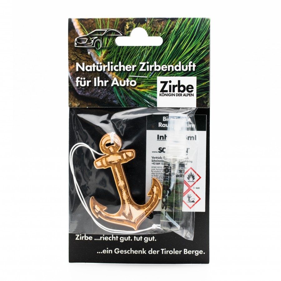 Natürlicher Autoduft aus Zirbe Anker Zirbendüfte Holzdeko - Lasergravur - Holzgravur - Geschenk
