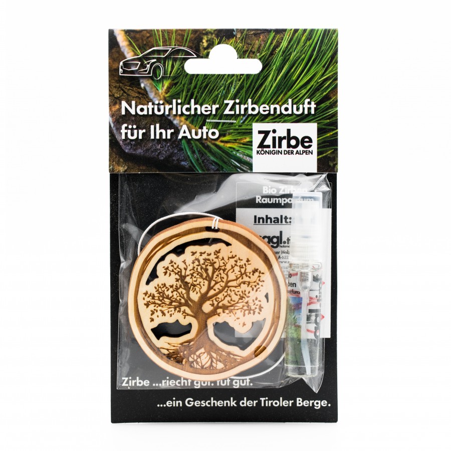 Natürlicher Autoduft aus Zirbe Baum des Lebens Zirbendüfte Holzdeko - Lasergravur - Holzgravur - Geschenk