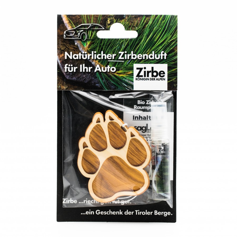 Natürlicher Autoduft aus Zirbe Pfote Zirbendüfte Holzdeko - Lasergravur - Holzgravur - Geschenk