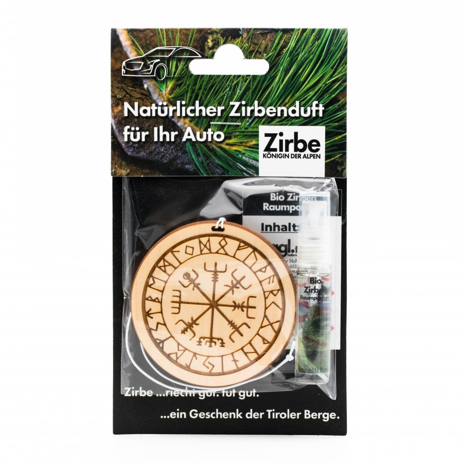 Natürlicher Autoduft aus Zirbe Schutzrune Zirbendüfte Holzdeko - Lasergravur - Holzgravur - Geschenk
