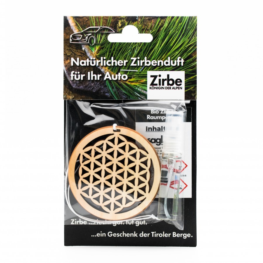 Natürlicher Autoduft aus Zirbe Blume des Lebens Zirbendüfte Holzdeko - Lasergravur - Holzgravur - Geschenk