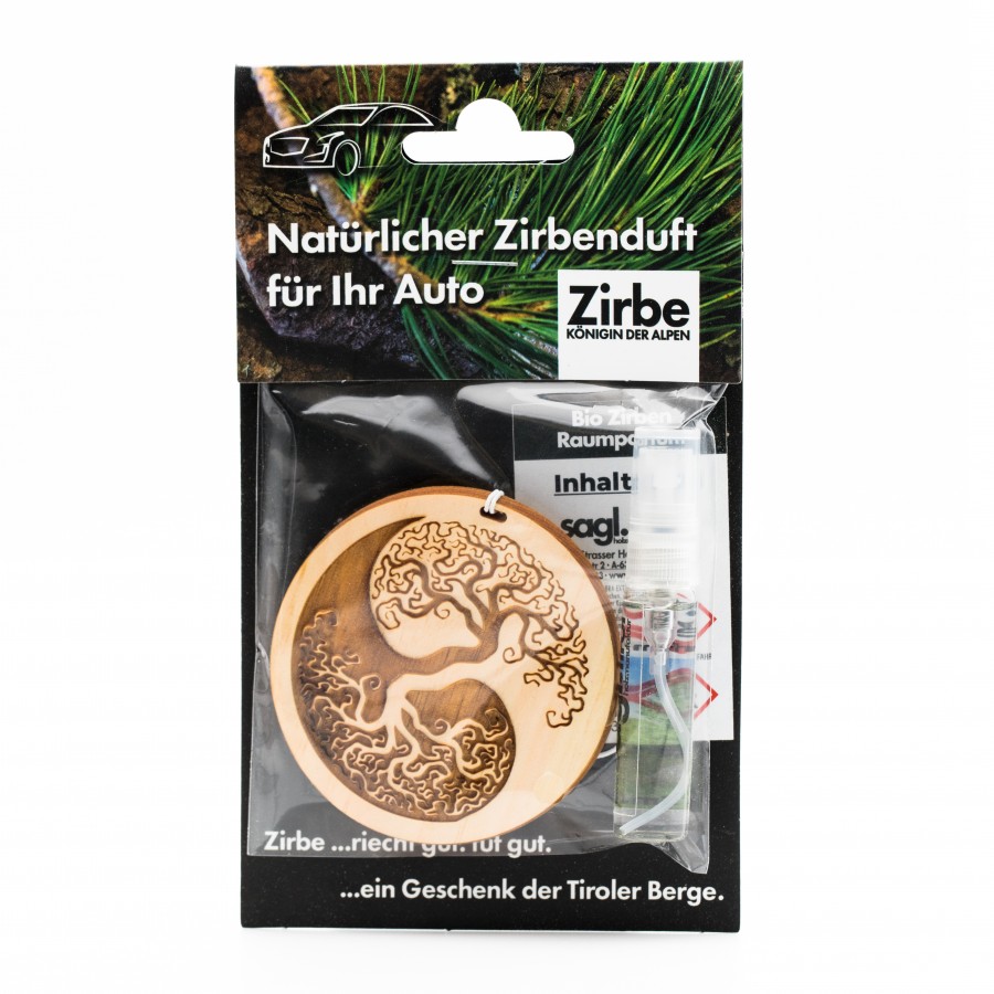 Natürlicher Autoduft aus Zirbe Baum des Lebens Yin Yang Zirbendüfte Holzdeko - Lasergravur - Holzgravur - Geschenk