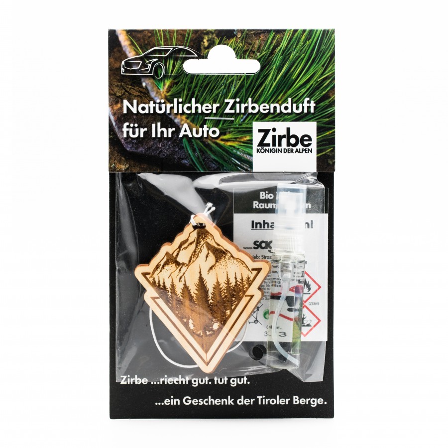 Natürlicher Autoduft aus Zirbe Berge Natur Zirbendüfte Holzdeko - Lasergravur - Holzgravur - Geschenk