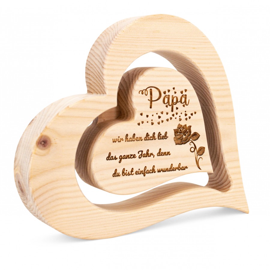 Zirbenherz 20cm Papa wir haben dich lieb Zirbenherzen Holzdeko - Lasergravur - Holzgravur - Geschenk