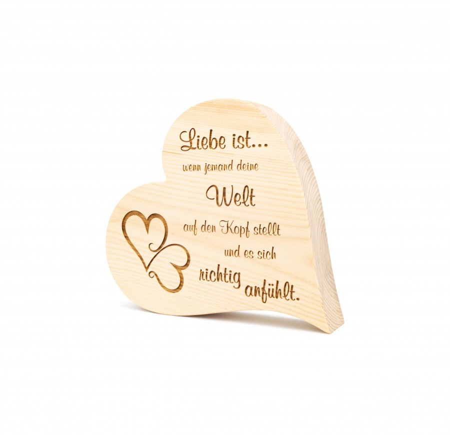 Zirbenherz Liebe ist... 12cm Geschenkideen Holzdeko - Lasergravur - Holzgravur - Geschenk