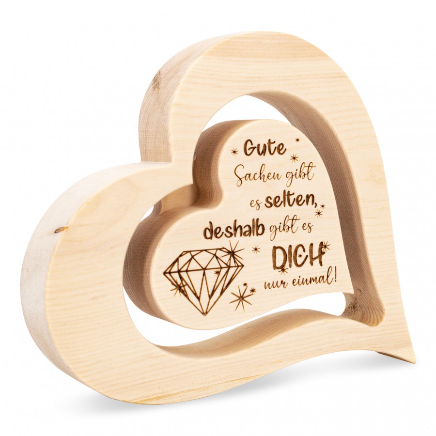 Zirbenherz 20cm Gute Sachen gibt es selten Zirbenherzen Holzdeko - Lasergravur - Holzgravur - Geschenk