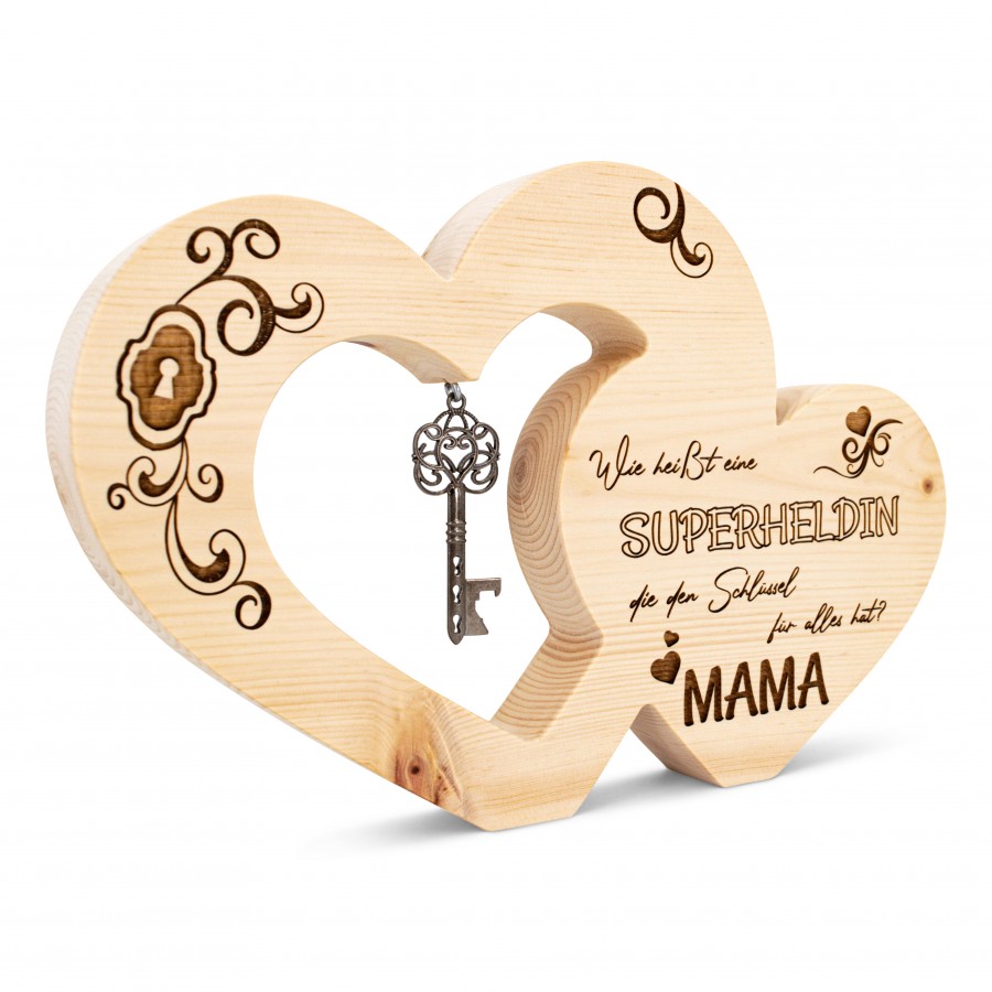Zirbenherz mit Schlüssel Mama Zirbenherzen Holzdeko - Lasergravur - Holzgravur - Geschenk