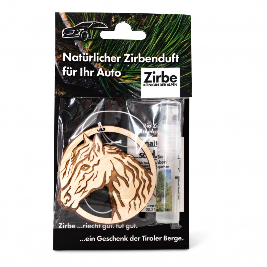 Natürlicher Autoduft aus Zirbe Pferd Zirbendüfte Holzdeko - Lasergravur - Holzgravur - Geschenk