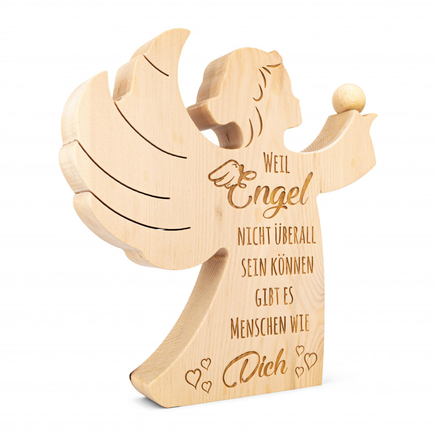 Zirbenengel groß Weil Engel nicht überall... Zirbendeko Holzdeko - Lasergravur - Holzgravur - Geschenk