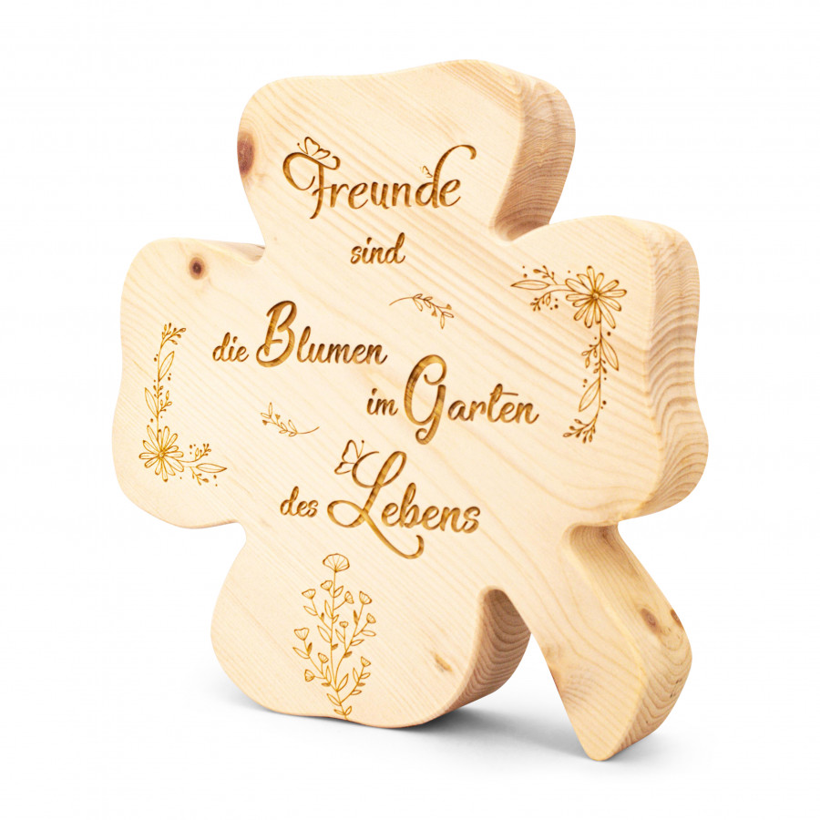 Zirbenkleeblatt Freunde sind Zirbendeko Holzdeko - Lasergravur - Holzgravur - Geschenk
