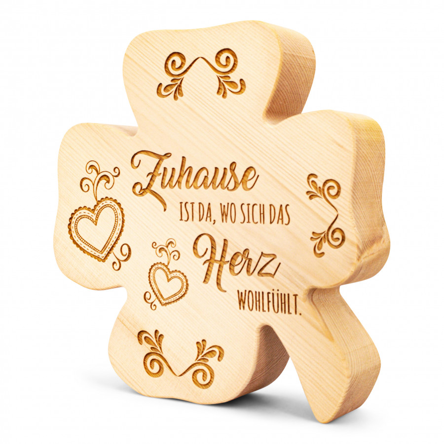 Zirbenkleeblatt Zuhause ist... Zirbendeko Holzdeko - Lasergravur - Holzgravur - Geschenk