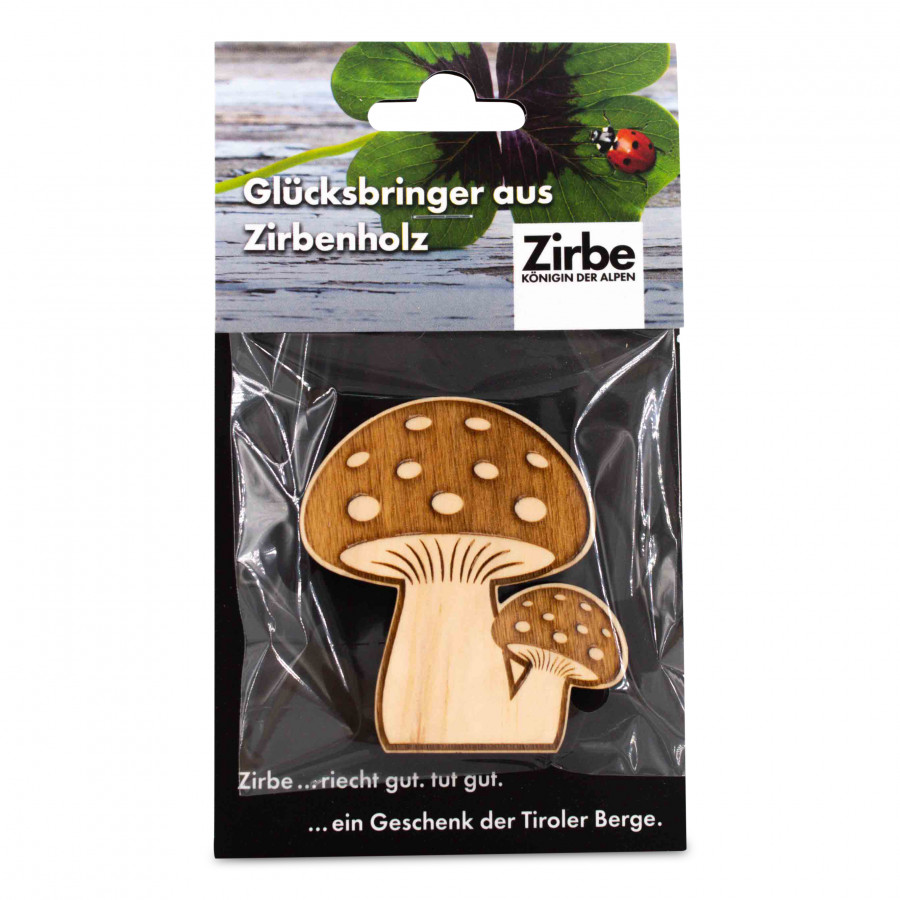 Glücksbringer aus Zirbe Glückspilz Geschenkideen Holzdeko - Lasergravur - Holzgravur - Geschenk