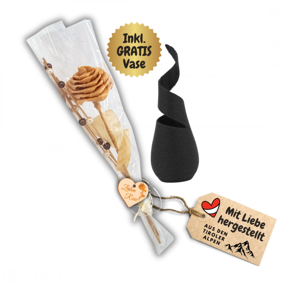 Handgefertigte Zirben Rose + Vase Gratis Geschenkideen Holzdeko - Lasergravur - Holzgravur - Geschenk