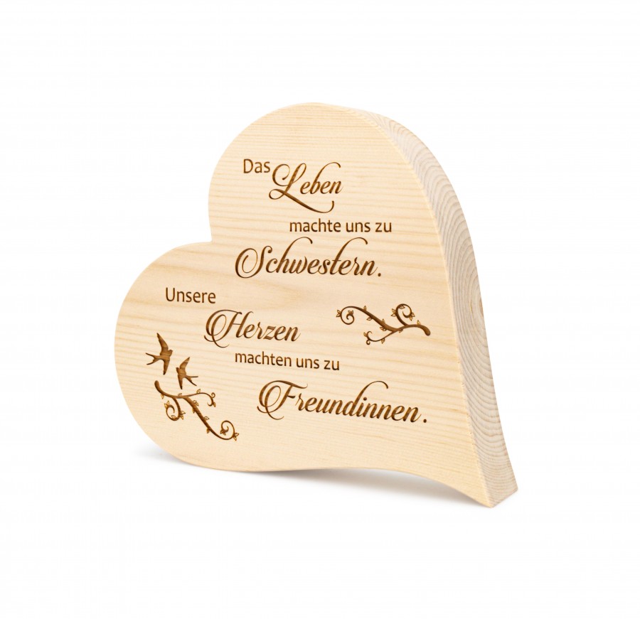 Zirbenherz Schwester 20cm Zirbenherzen Holzdeko - Lasergravur - Holzgravur - Geschenk