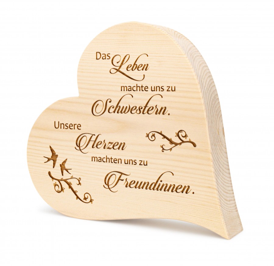 Zirbenherz Schwester 30cm Zirbenherzen Holzdeko - Lasergravur - Holzgravur - Geschenk