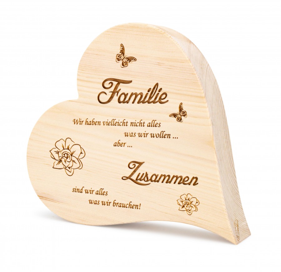 Zirbenherz Familie Zusammen 30cm Zirbenherzen Holzdeko - Lasergravur - Holzgravur - Geschenk