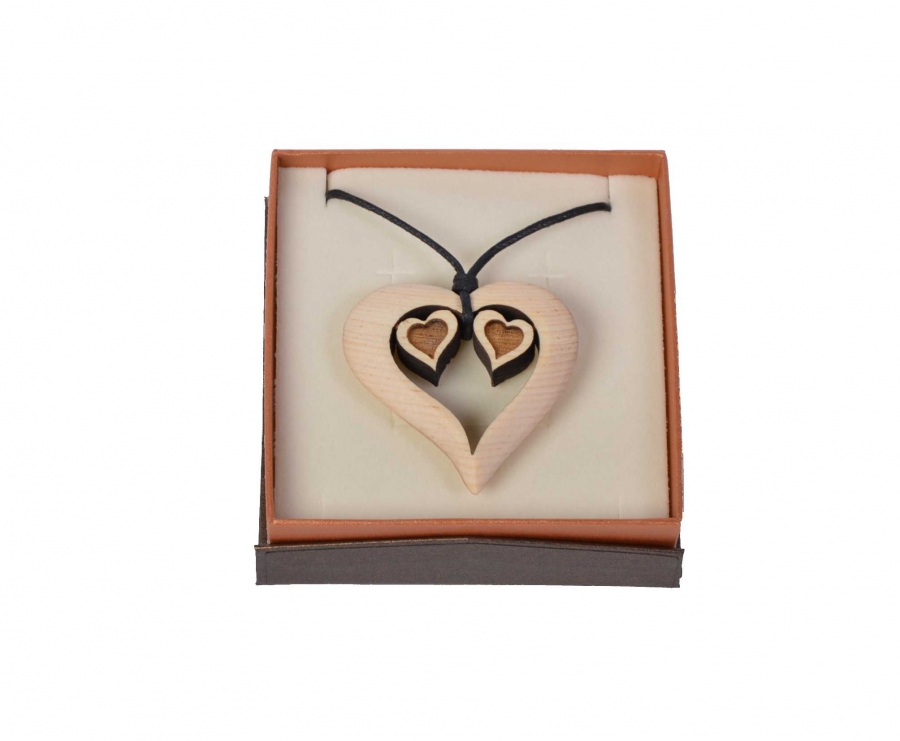Zirben Kette Doppel Herz Schmuck Holzdeko - Lasergravur - Holzgravur - Geschenk