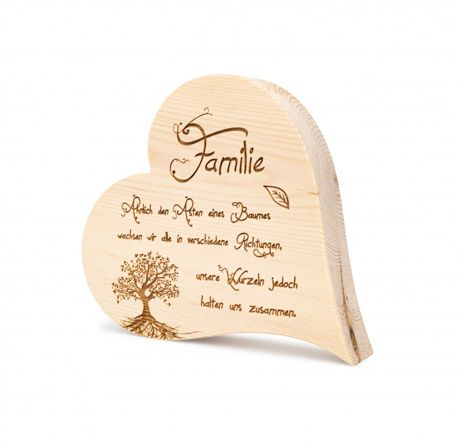 Zirbenherz Familie mit Baum 20cm Zirbenherzen Holzdeko - Lasergravur - Holzgravur - Geschenk