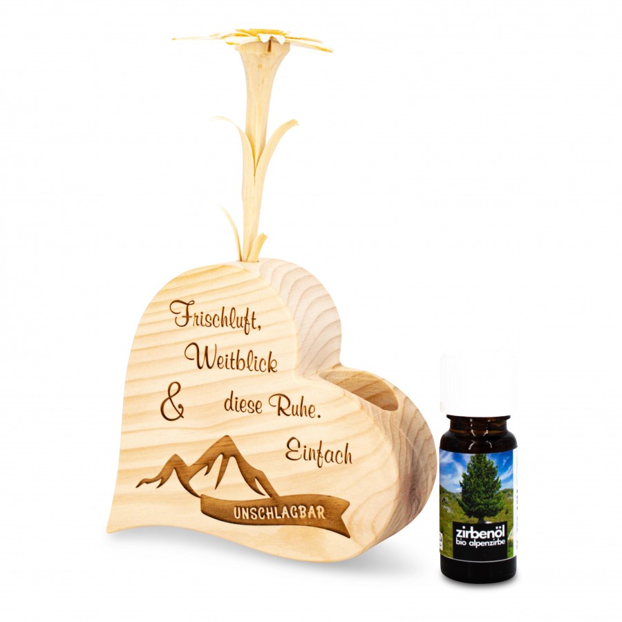 Duftset Herz Frischluft, Weitblick Zirbendüfte Holzdeko - Lasergravur - Holzgravur - Geschenk
