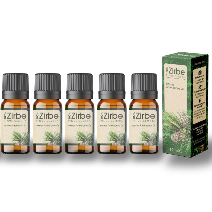 Zirben Öl 6er Set 10ml Zirbendüfte Holzdeko - Lasergravur - Holzgravur - Geschenk