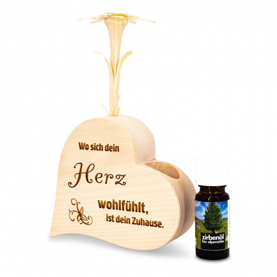 Duftset Herz Wo sich dein Herz wohlfühlt Zirbendüfte Holzdeko - Lasergravur - Holzgravur - Geschenk
