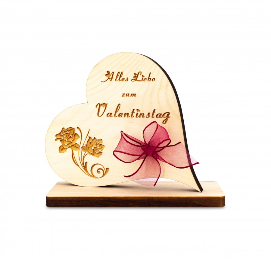 Zirbenherz mit Schleife Zum Valentinstag Geschenkideen Holzdeko - Lasergravur - Holzgravur - Geschenk