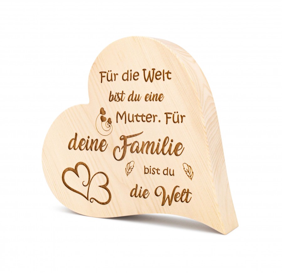 Zirbenherz Für die Welt bist du eine Mutter 25cm Geschenkideen Holzdeko - Lasergravur - Holzgravur - Geschenk