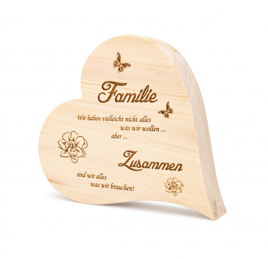 Zirbenherz Familie 25cm Zirbenherzen Holzdeko - Lasergravur - Holzgravur - Geschenk